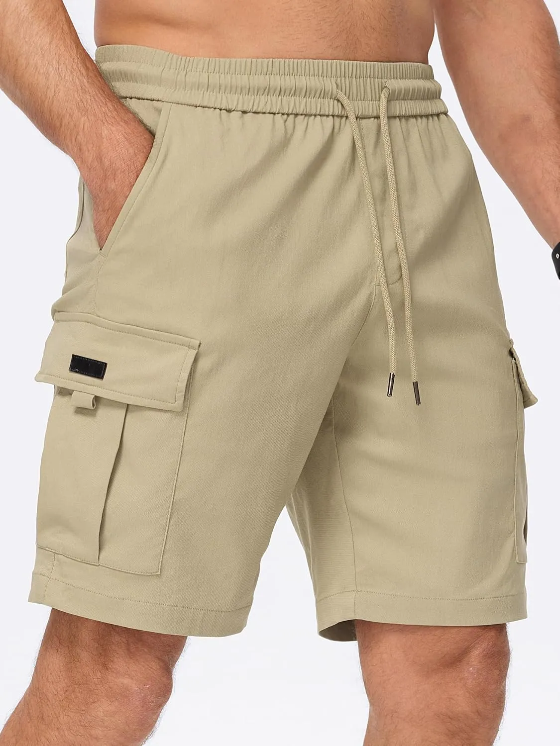 JMIERR Men's Casual Stretch Cargo Shorts Classic Drawstring Elastic Waist Summer Work Short with Multi Pockets