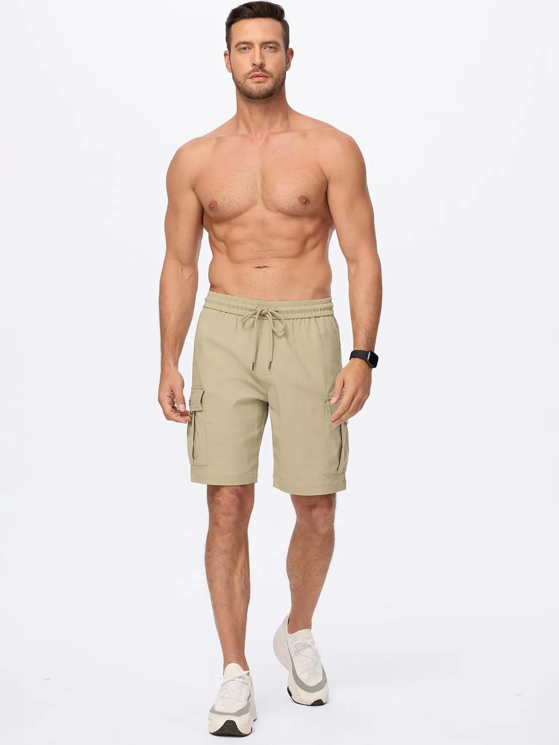 JMIERR Men's Casual Stretch Cargo Shorts Classic Drawstring Elastic Waist Summer Work Short with Multi Pockets