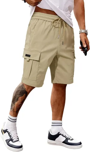 JMIERR Men's Casual Stretch Cargo Shorts Classic Drawstring Elastic Waist Summer Work Short with Multi Pockets