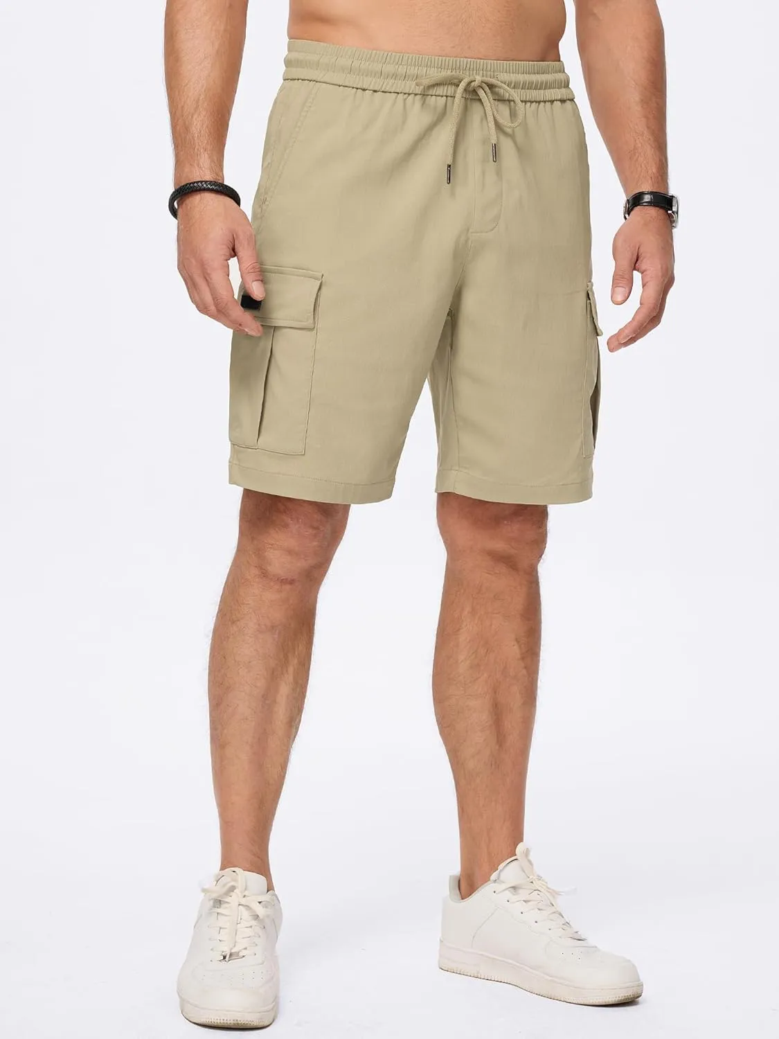 JMIERR Men's Casual Stretch Cargo Shorts Classic Drawstring Elastic Waist Summer Work Short with Multi Pockets