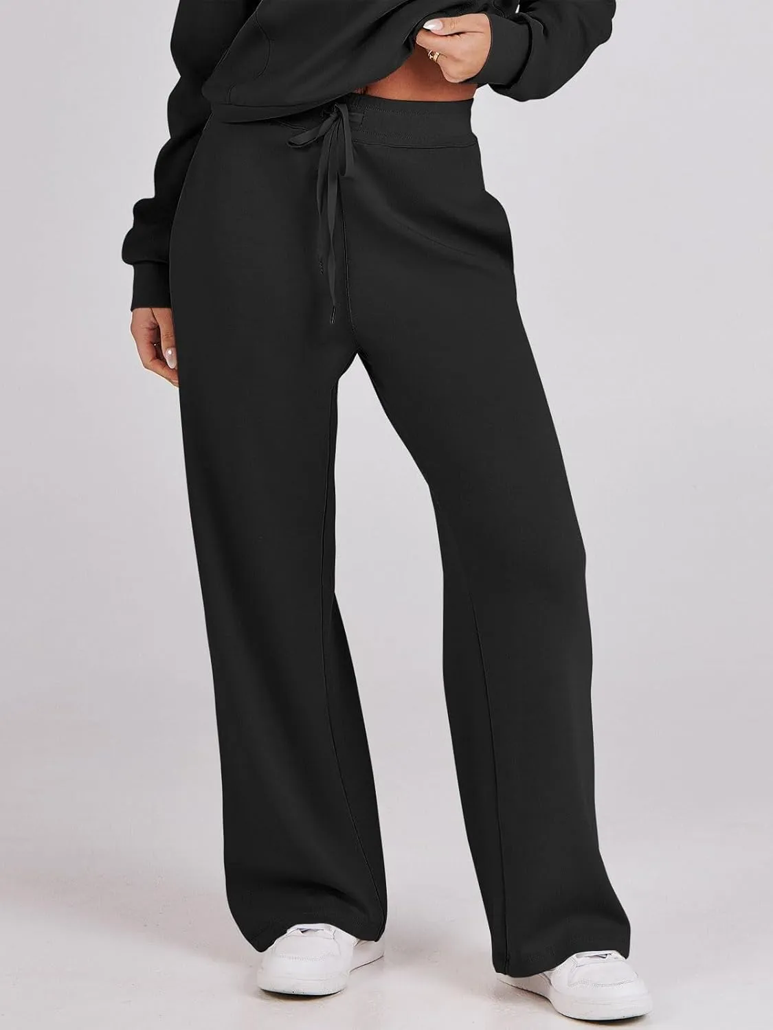 Kubbon Wide Leg Pants for Women High Waist Trousers Adjustable Knotted Comfy Loose Sweatpants Summer Casual Jogging Pants