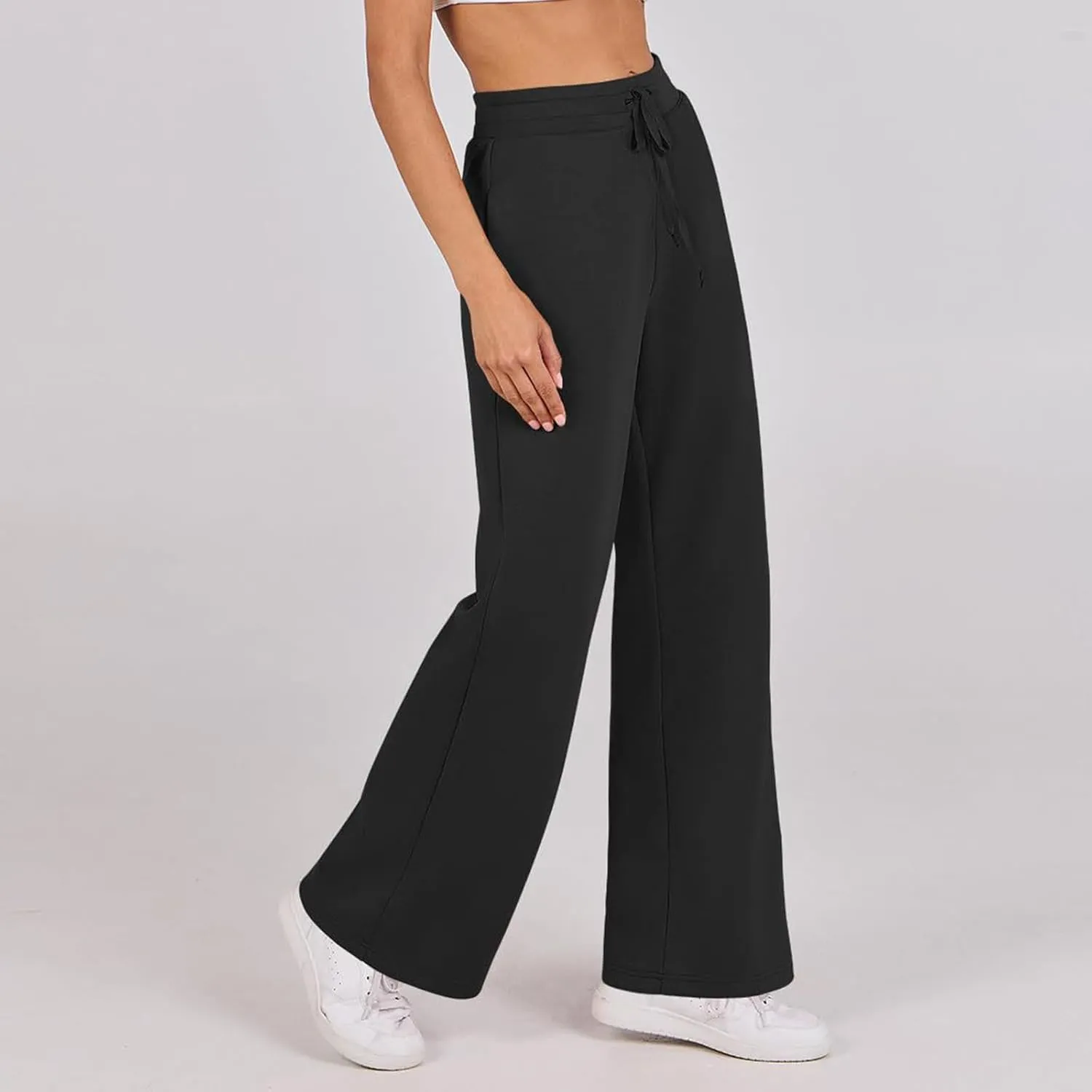 Kubbon Wide Leg Pants for Women High Waist Trousers Adjustable Knotted Comfy Loose Sweatpants Summer Casual Jogging Pants