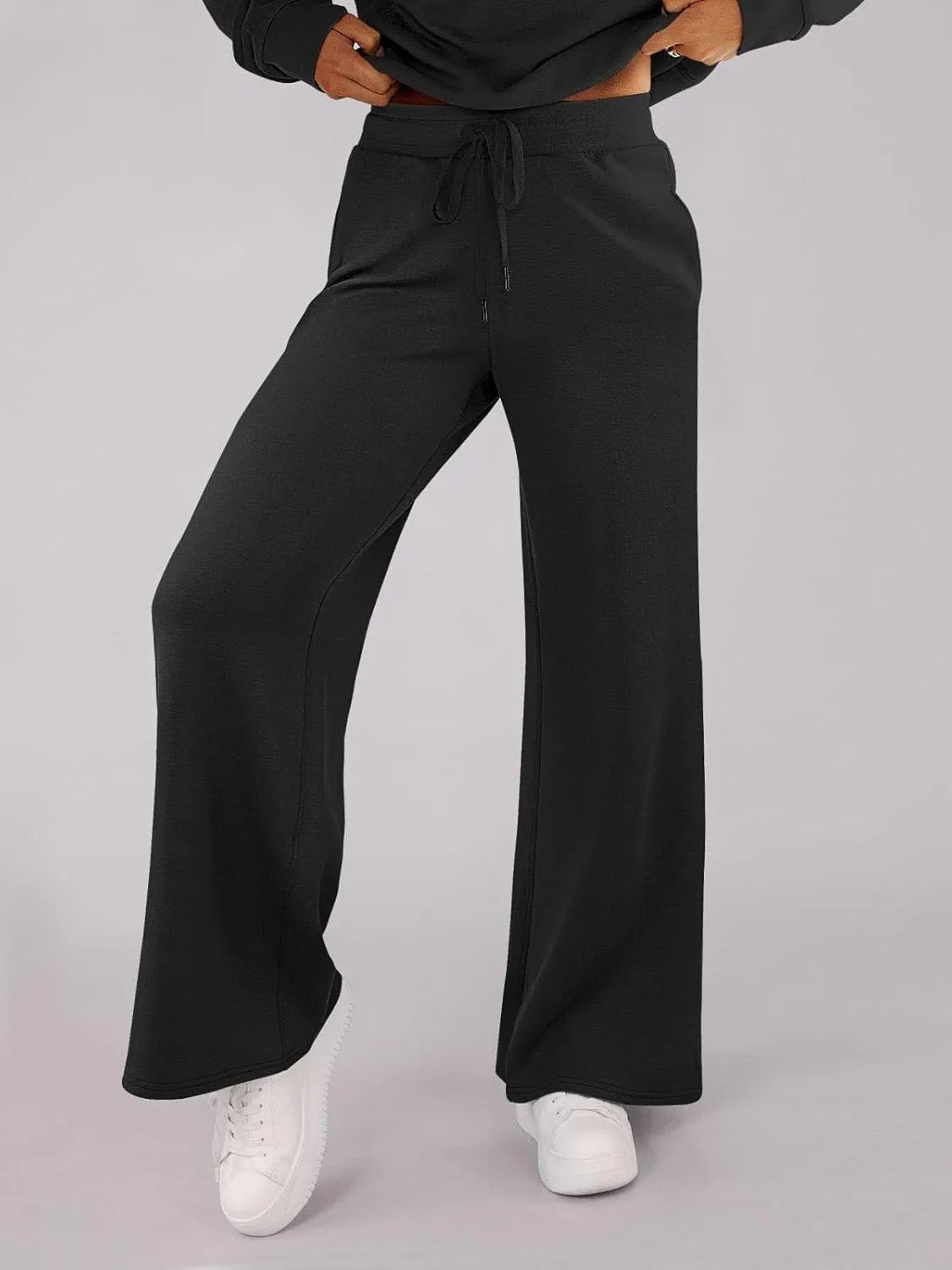 Kubbon Wide Leg Pants for Women High Waist Trousers Adjustable Knotted Comfy Loose Sweatpants Summer Casual Jogging Pants