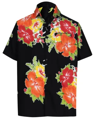 LA LEELA Men's Casual Beach hawaiian Shirt Aloha Tropical Beach  front Pocket Short sleeve Black