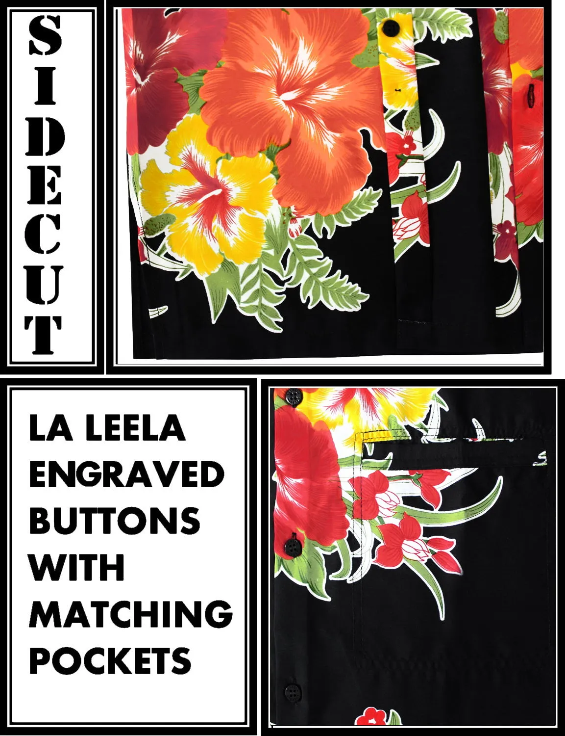 LA LEELA Men's Casual Beach hawaiian Shirt Aloha Tropical Beach  front Pocket Short sleeve Black