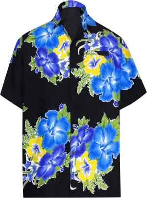 LA LEELA Shirt Casual Button Down Short Sleeve Beach Shirt Men Aloha Pocket Blue_W319