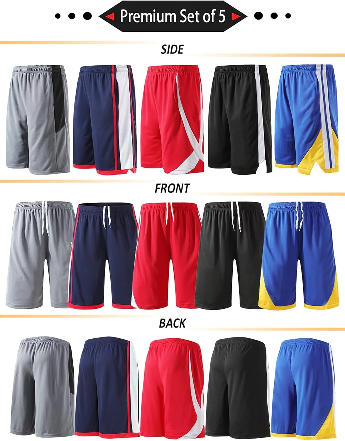 Liberty Imports 5 Pack Big Boys Youth Athletic Mesh Basketball Shorts with Pockets Quick Dry Activewear
