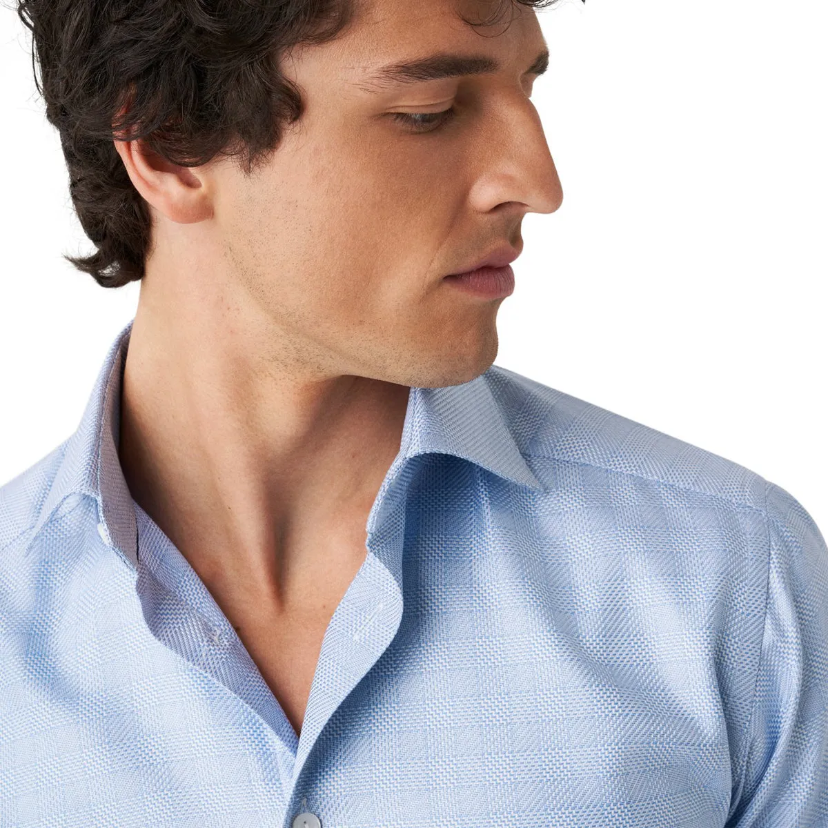 Light Blue Checked King Twill Contemporary Fit Shirt
