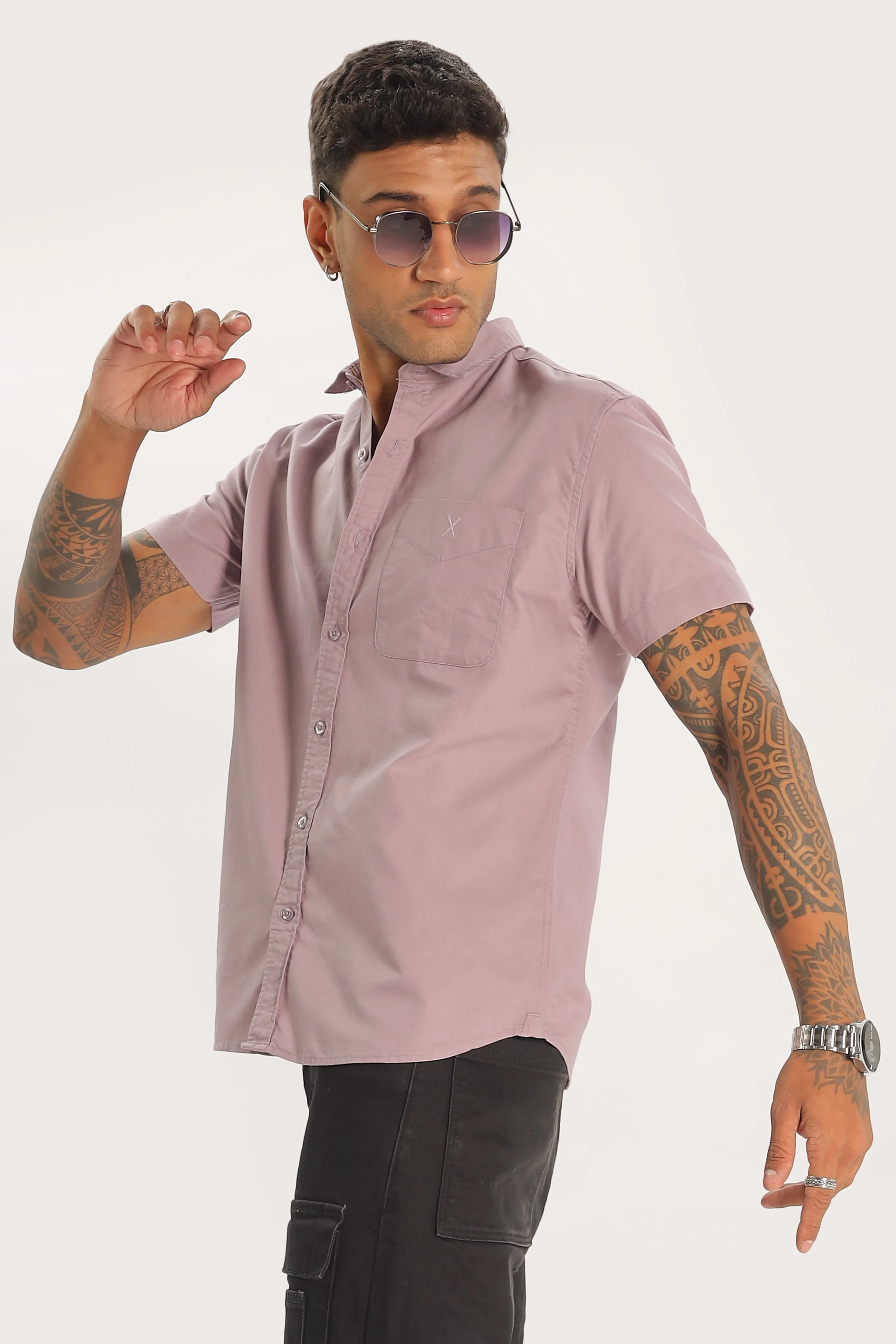 Light Purple Half Sleeve Regular Fit Shirt