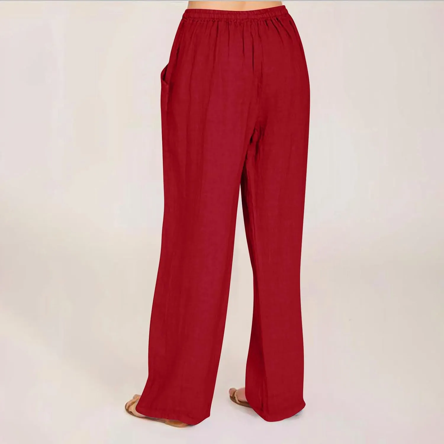 Linen Wide Leg Pants for Women Casual Summer 2024 Loose Comfy Lounge Pant Resort Wear Beach Drawstring Trousers