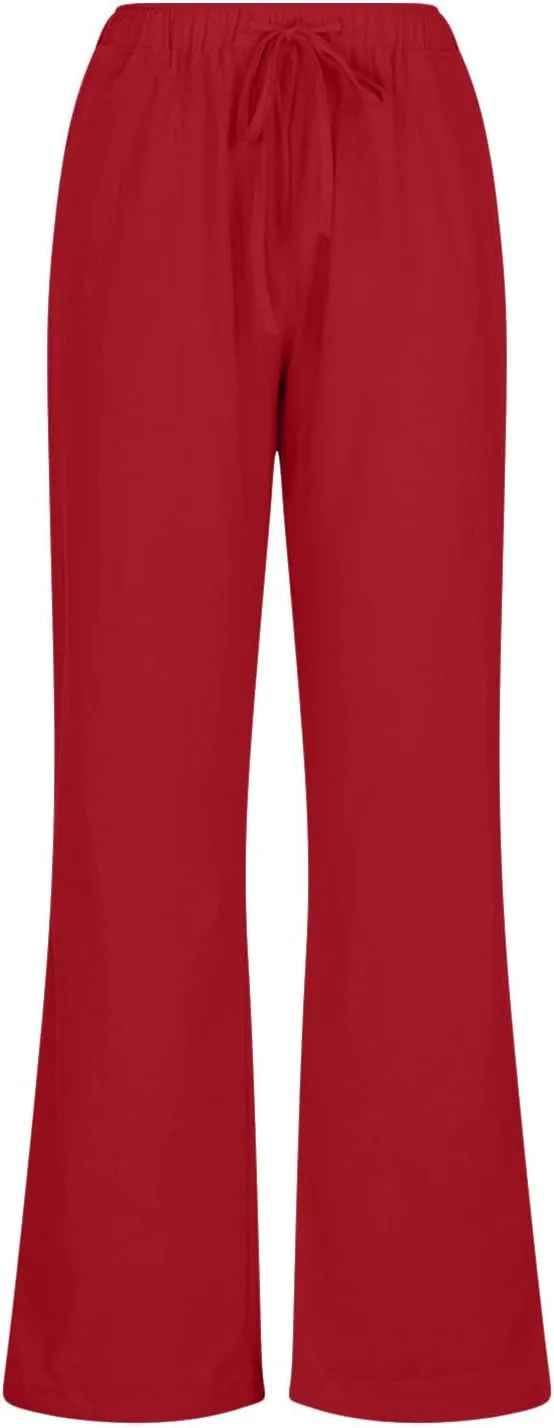 Linen Wide Leg Pants for Women Casual Summer 2024 Loose Comfy Lounge Pant Resort Wear Beach Drawstring Trousers