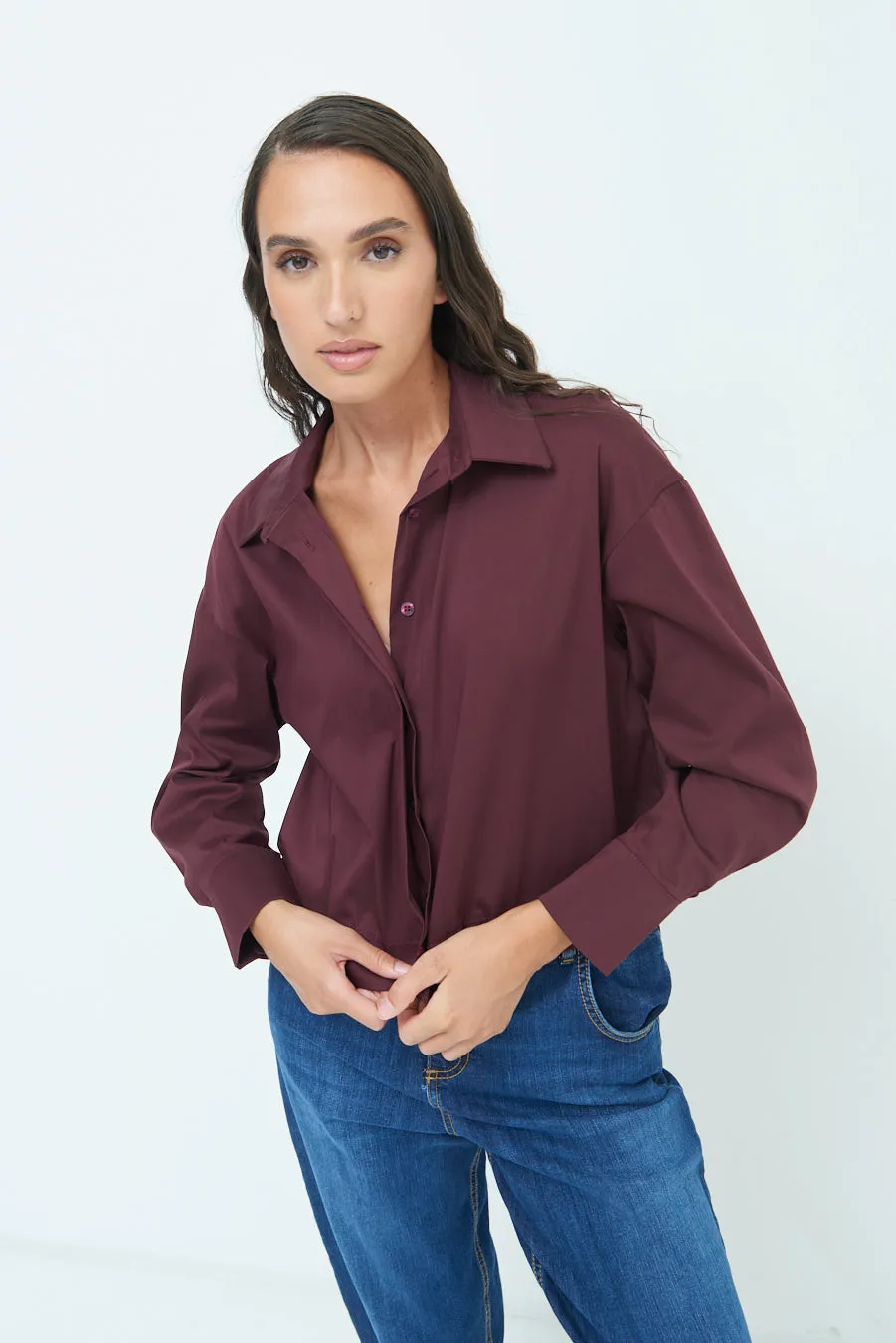 Long sleeve button-up shirt with classic collar wholesale