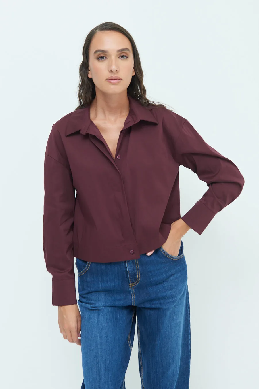 Long sleeve button-up shirt with classic collar wholesale