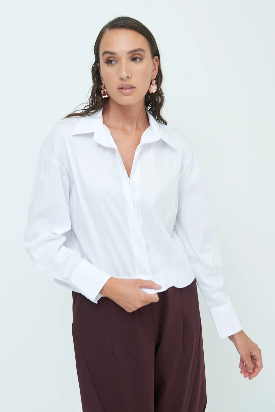 Long sleeve button-up shirt with classic collar wholesale