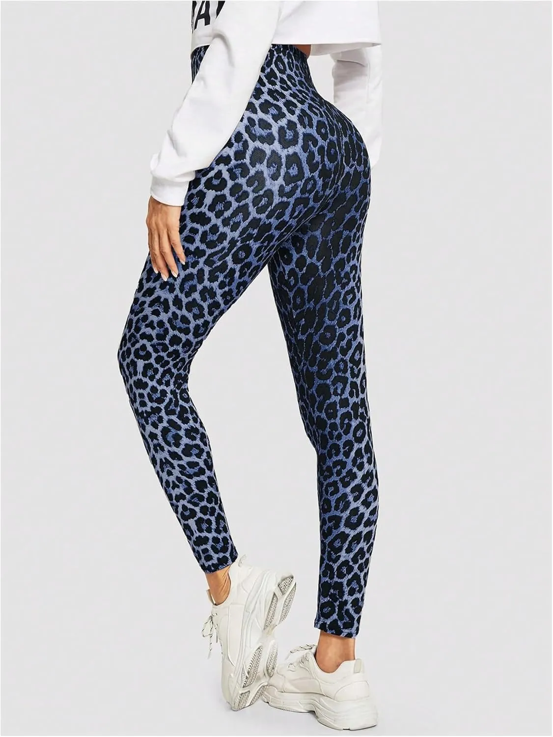 MakeMeChic Women's Leopard Print Leggings Tummy Control Skinny High Waisted Yoga Pants