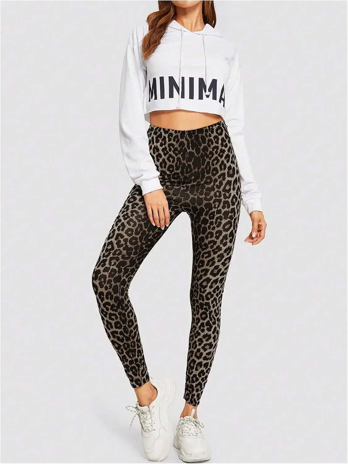 MakeMeChic Women's Leopard Print Leggings Tummy Control Skinny High Waisted Yoga Pants
