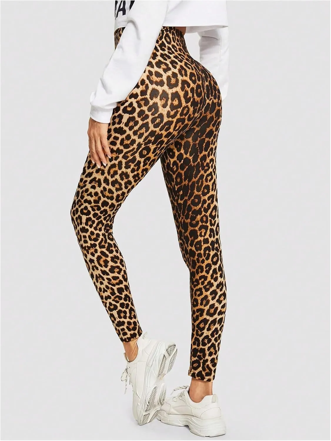 MakeMeChic Women's Leopard Print Leggings Tummy Control Skinny High Waisted Yoga Pants
