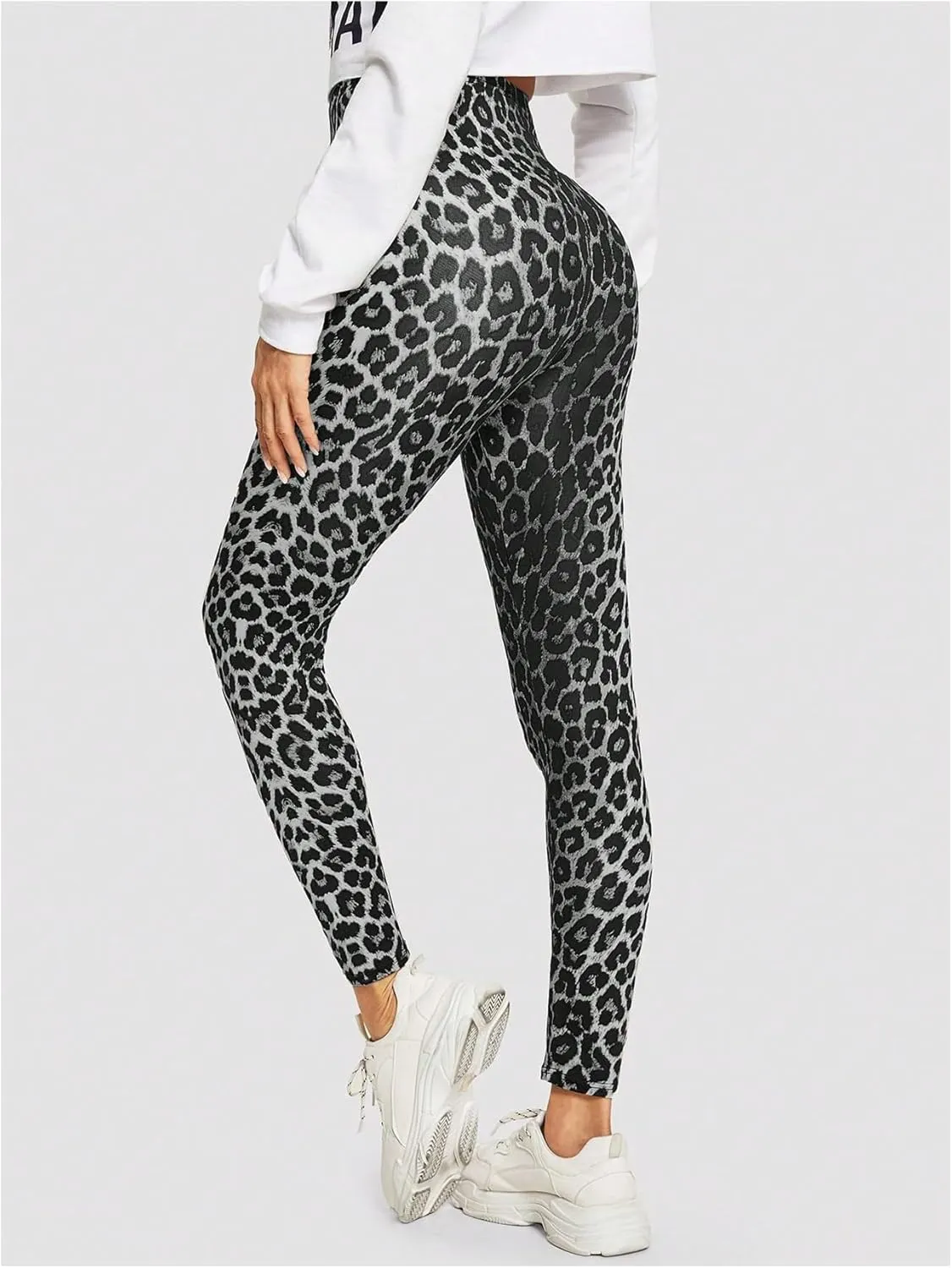 MakeMeChic Women's Leopard Print Leggings Tummy Control Skinny High Waisted Yoga Pants