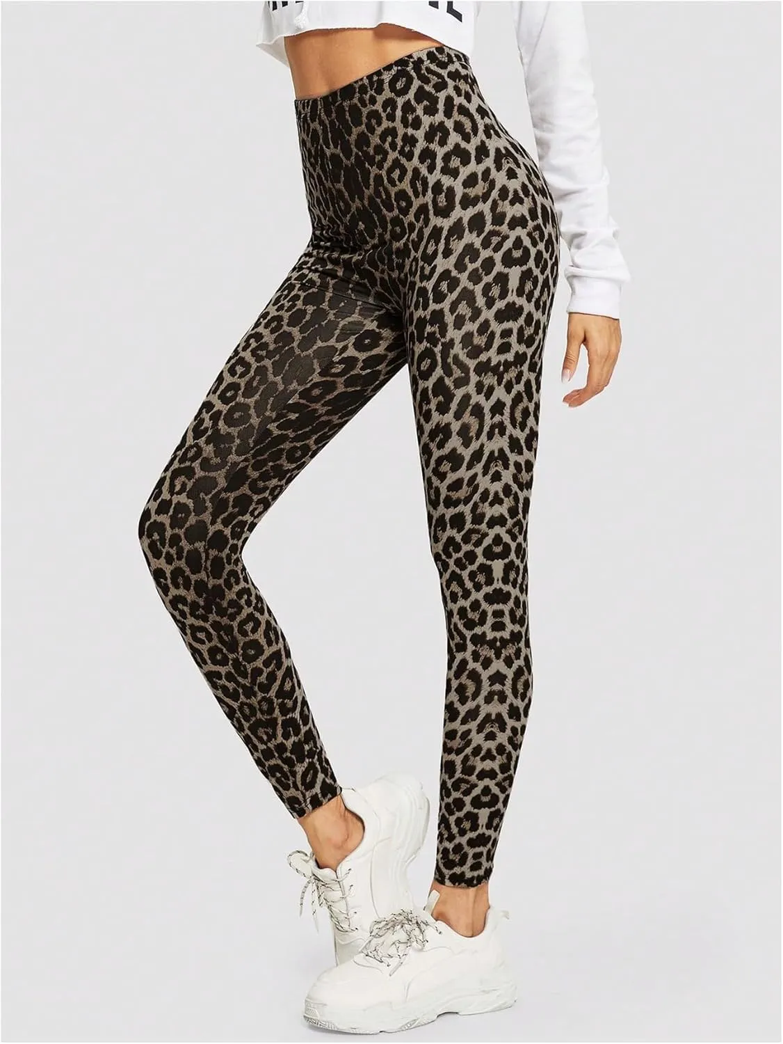 MakeMeChic Women's Leopard Print Leggings Tummy Control Skinny High Waisted Yoga Pants