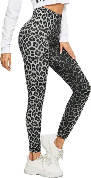 MakeMeChic Women's Leopard Print Leggings Tummy Control Skinny High Waisted Yoga Pants