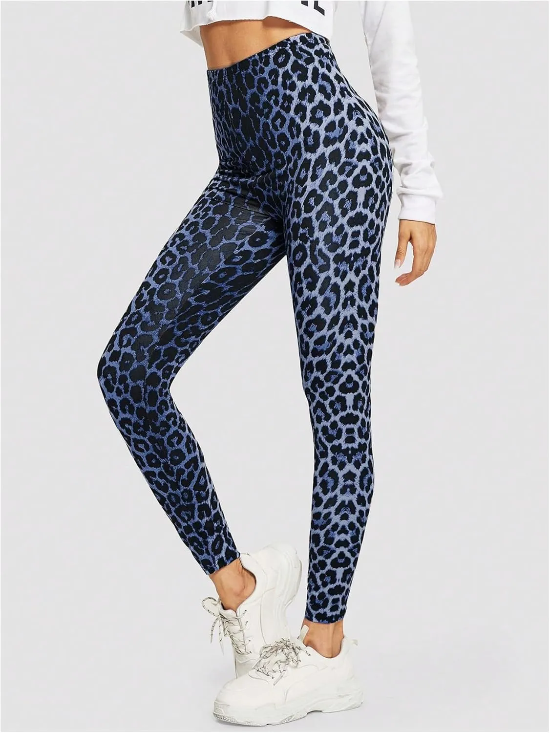 MakeMeChic Women's Leopard Print Leggings Tummy Control Skinny High Waisted Yoga Pants