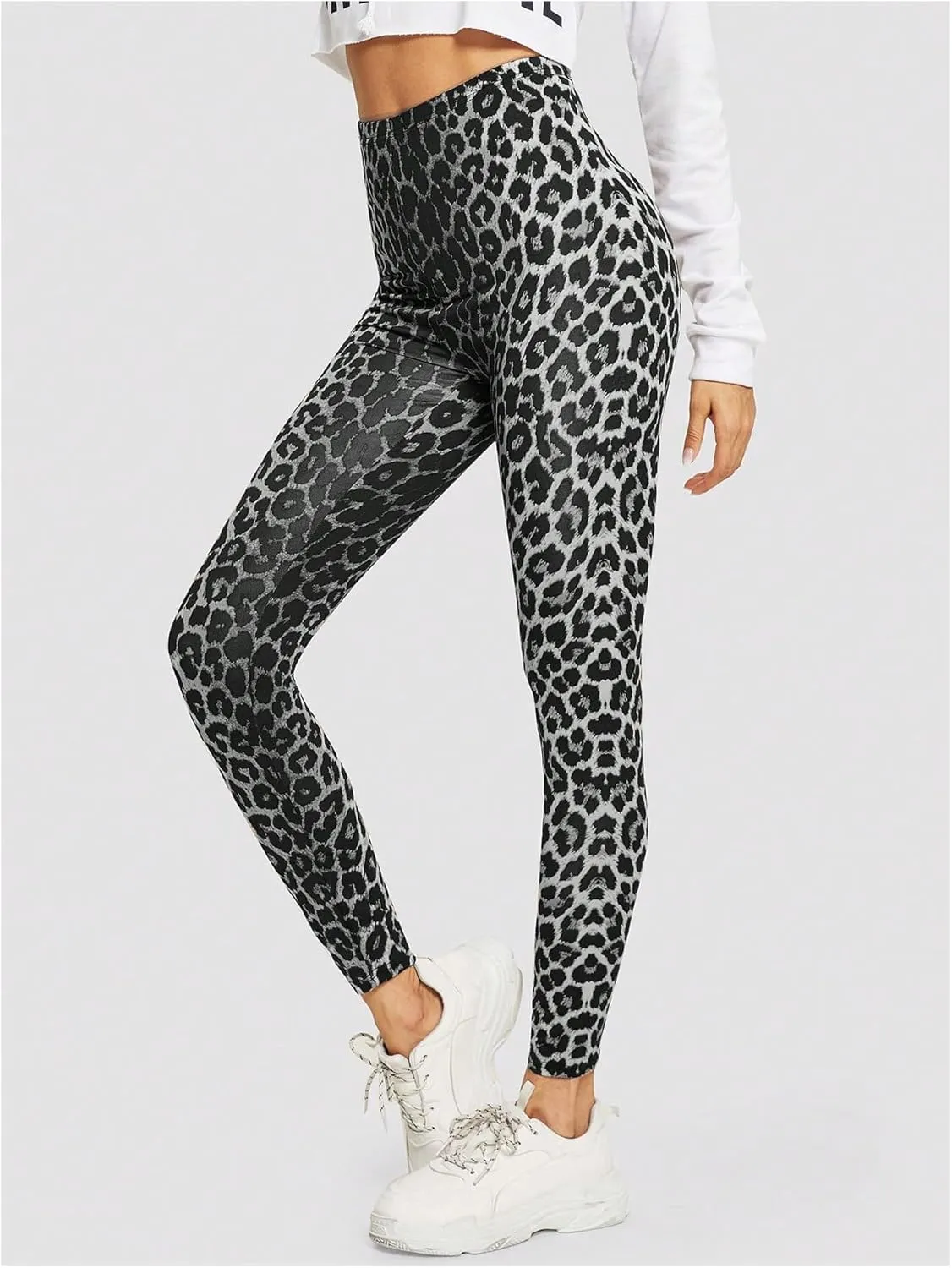 MakeMeChic Women's Leopard Print Leggings Tummy Control Skinny High Waisted Yoga Pants