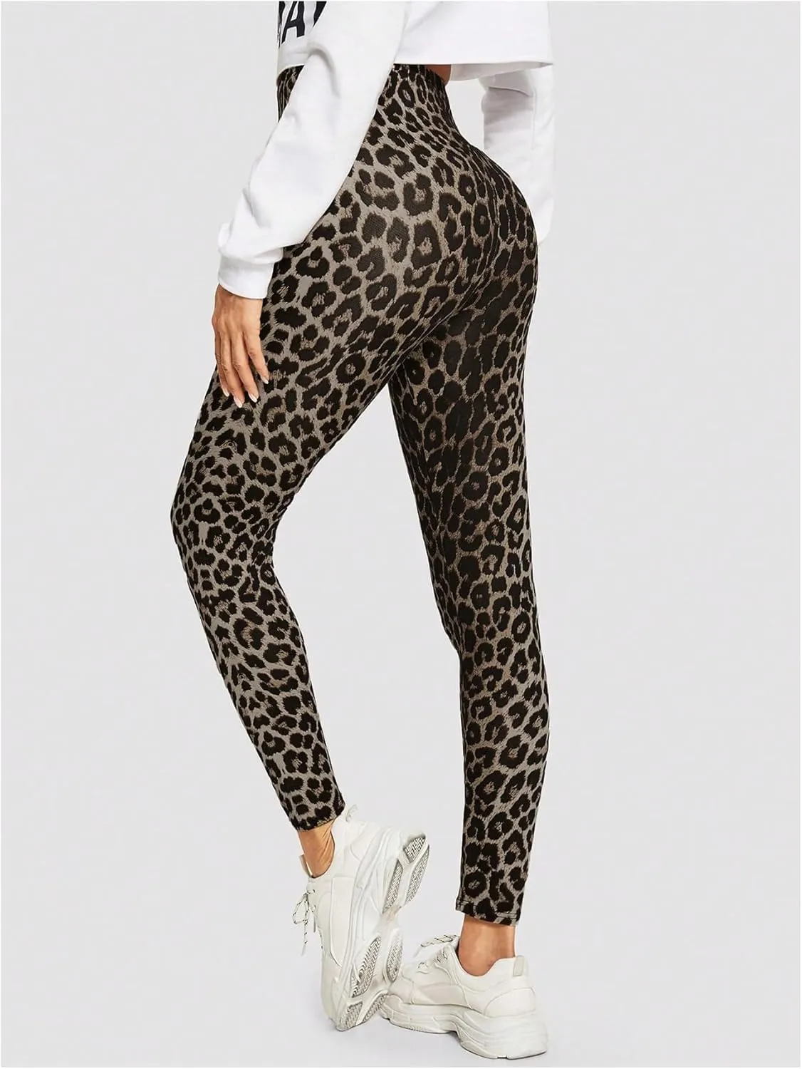 MakeMeChic Women's Leopard Print Leggings Tummy Control Skinny High Waisted Yoga Pants