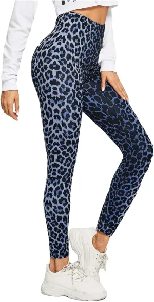 MakeMeChic Women's Leopard Print Leggings Tummy Control Skinny High Waisted Yoga Pants