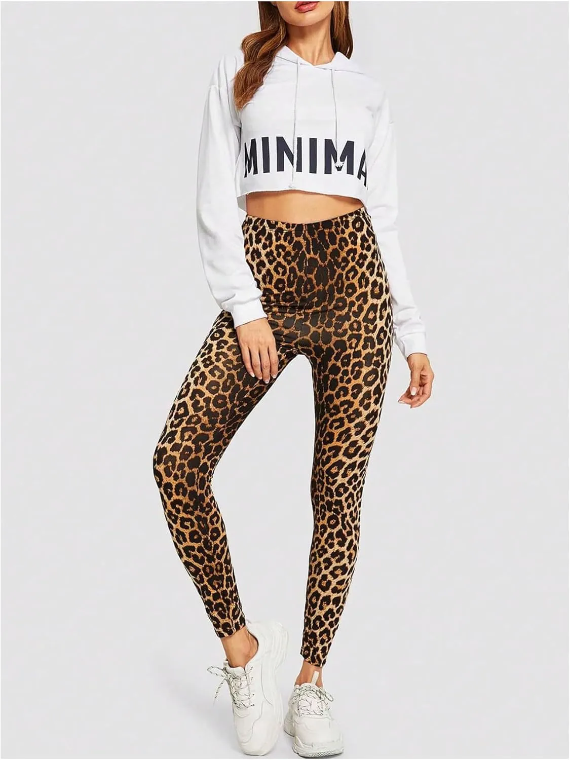 MakeMeChic Women's Leopard Print Leggings Tummy Control Skinny High Waisted Yoga Pants
