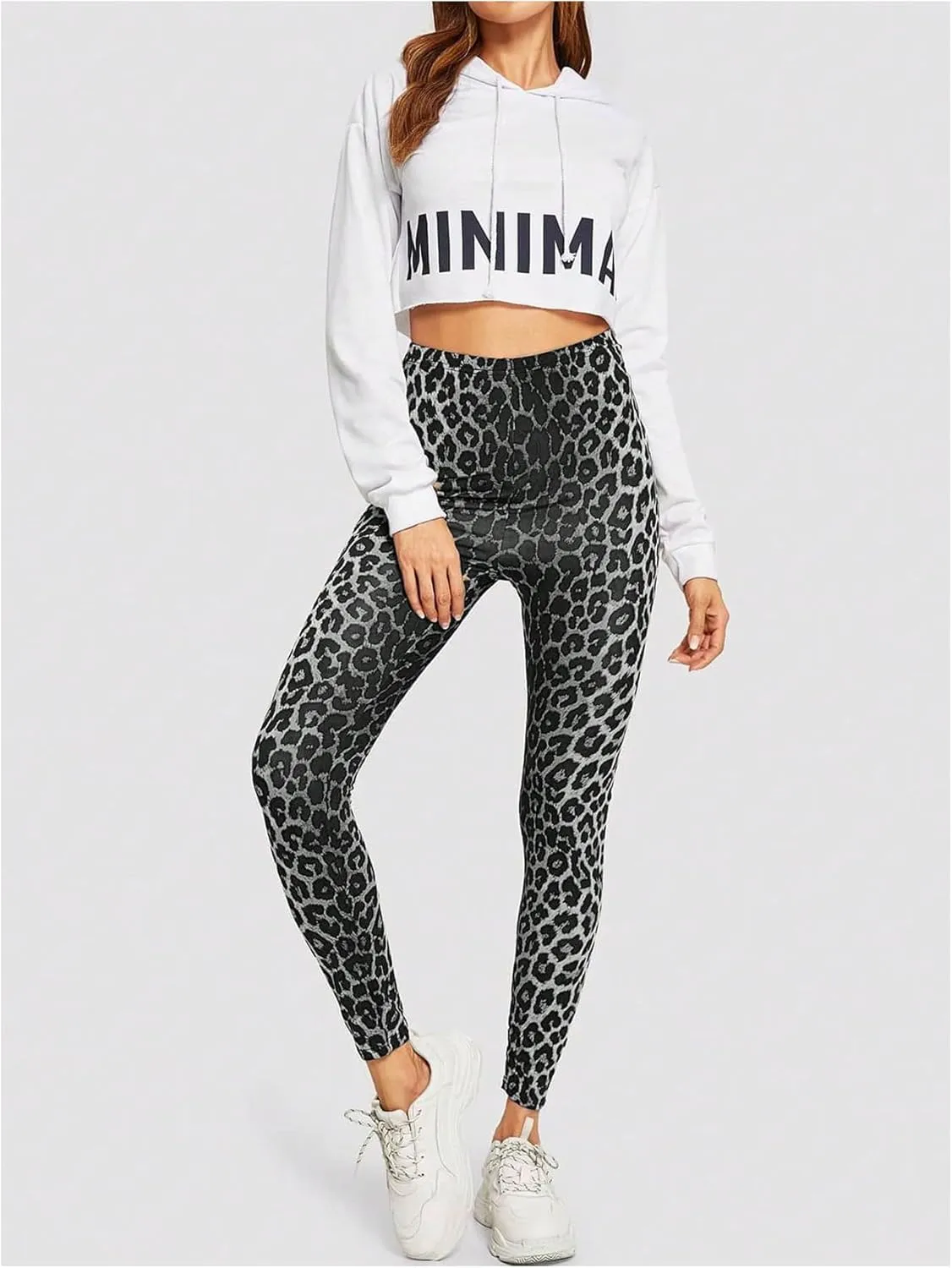 MakeMeChic Women's Leopard Print Leggings Tummy Control Skinny High Waisted Yoga Pants