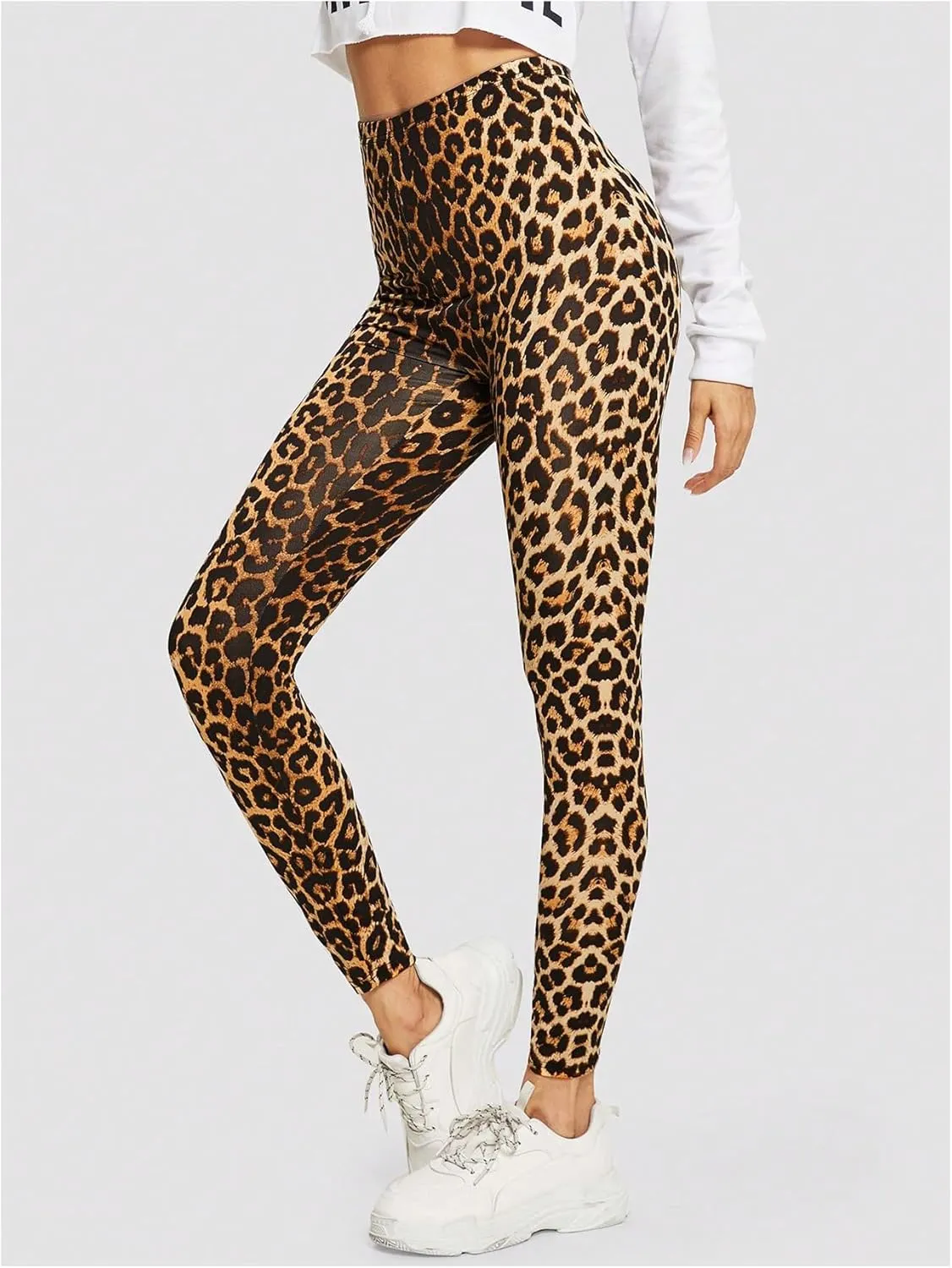MakeMeChic Women's Leopard Print Leggings Tummy Control Skinny High Waisted Yoga Pants
