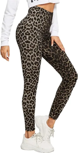MakeMeChic Women's Leopard Print Leggings Tummy Control Skinny High Waisted Yoga Pants