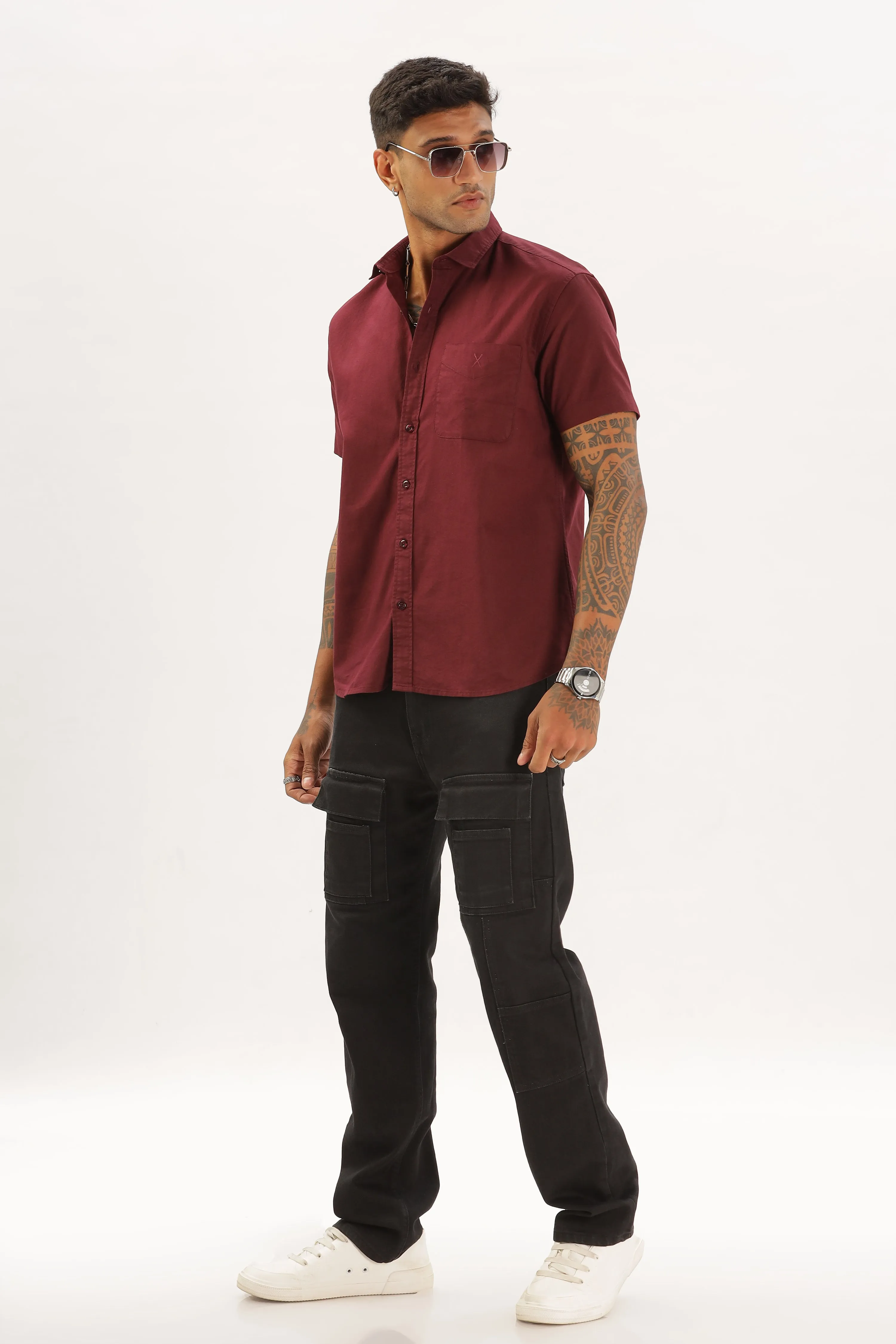 Maroon Half Sleeve Regular Fit Shirt