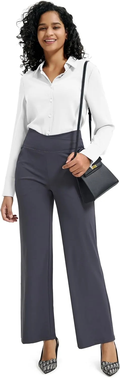 Maxbee Wide Leg Pants for Women Casual Work Pants Crossover High Waisted Yoga Pants with Pockets