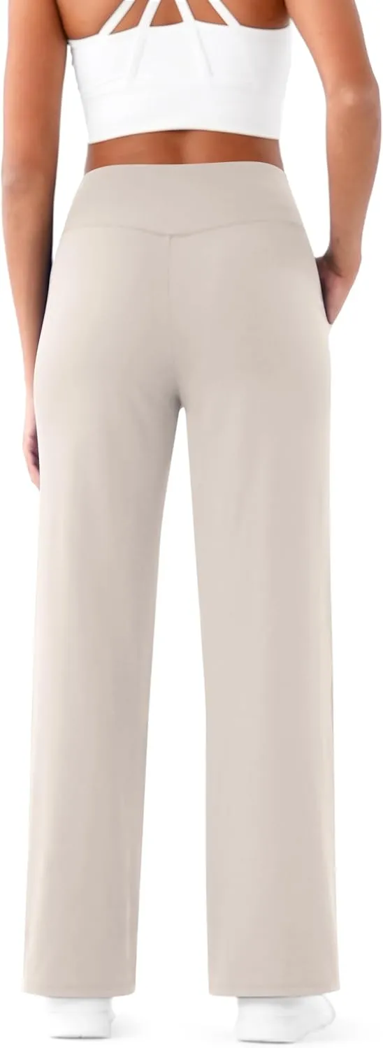 Maxbee Wide Leg Pants for Women Casual Work Pants Crossover High Waisted Yoga Pants with Pockets