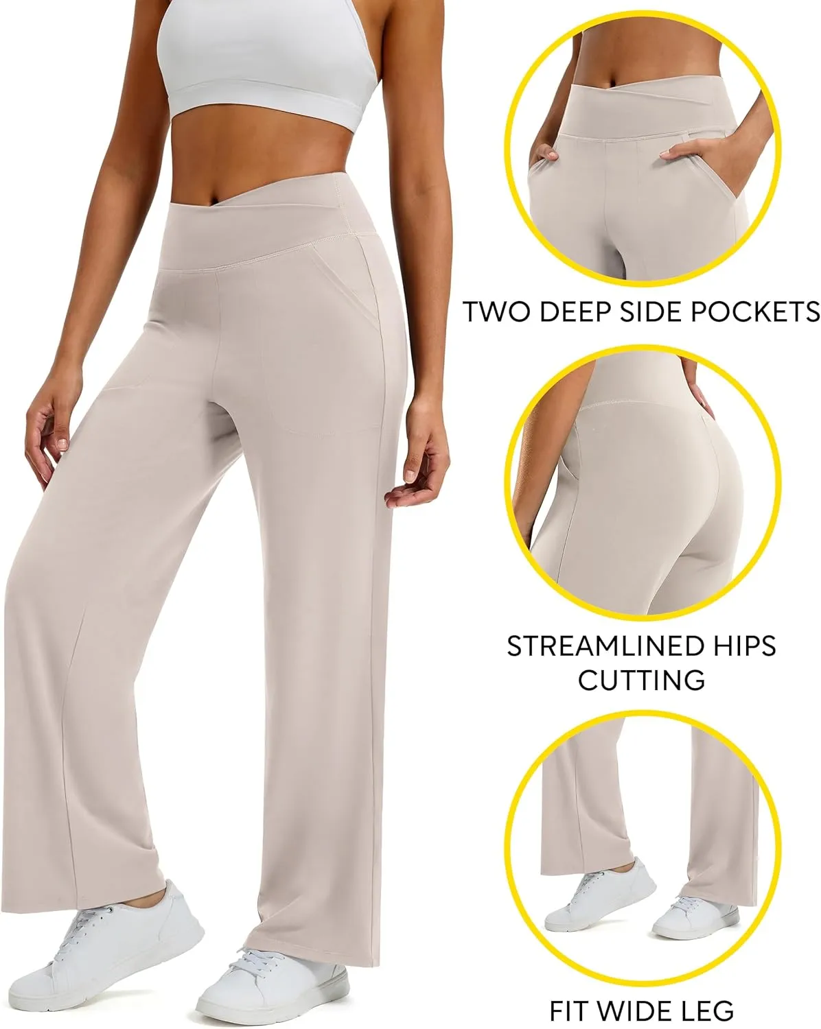 Maxbee Wide Leg Pants for Women Casual Work Pants Crossover High Waisted Yoga Pants with Pockets