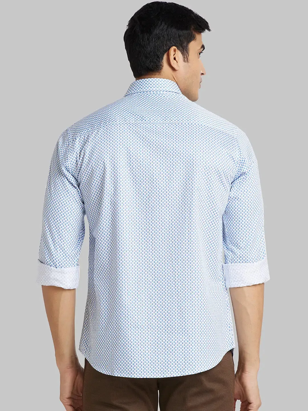 Men Blue Slim Fit Print  Cotton   Shirts