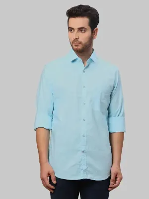 Men Blue Slim Fit Solid Cotton Shirts