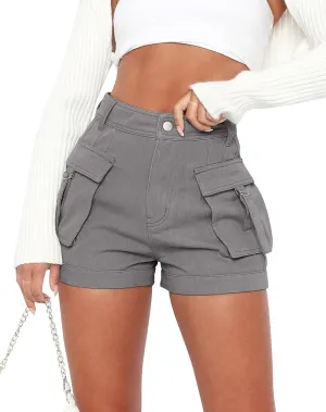 Minthunter Womens Casual High Waist Cargo Shorts with Pockets Summer Short Hot Pants