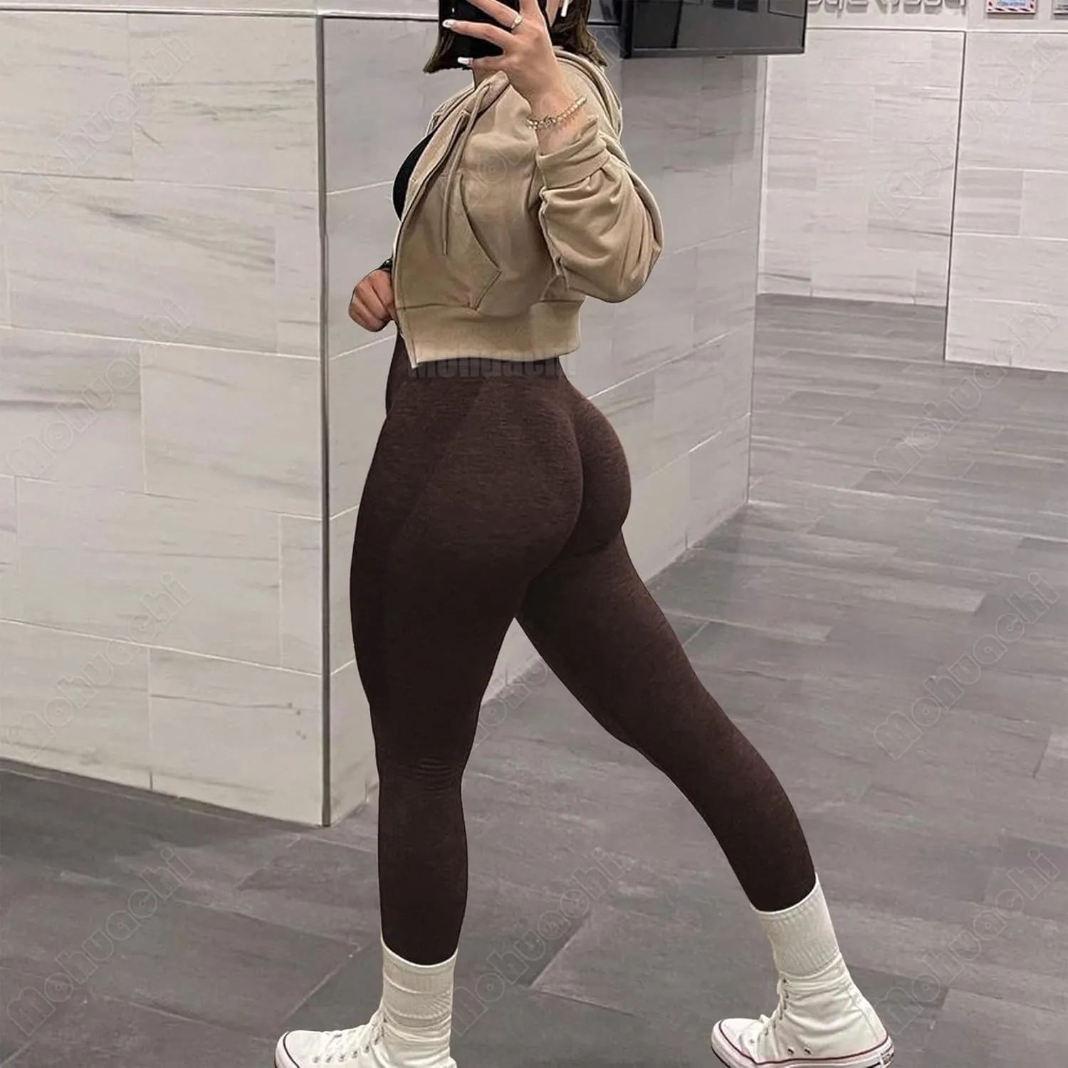 MOHUACHI Butt Lifting Workout Leggings for Women High Waisted Yoga Pants Scrunch Butt Gym Seamless Booty Tights