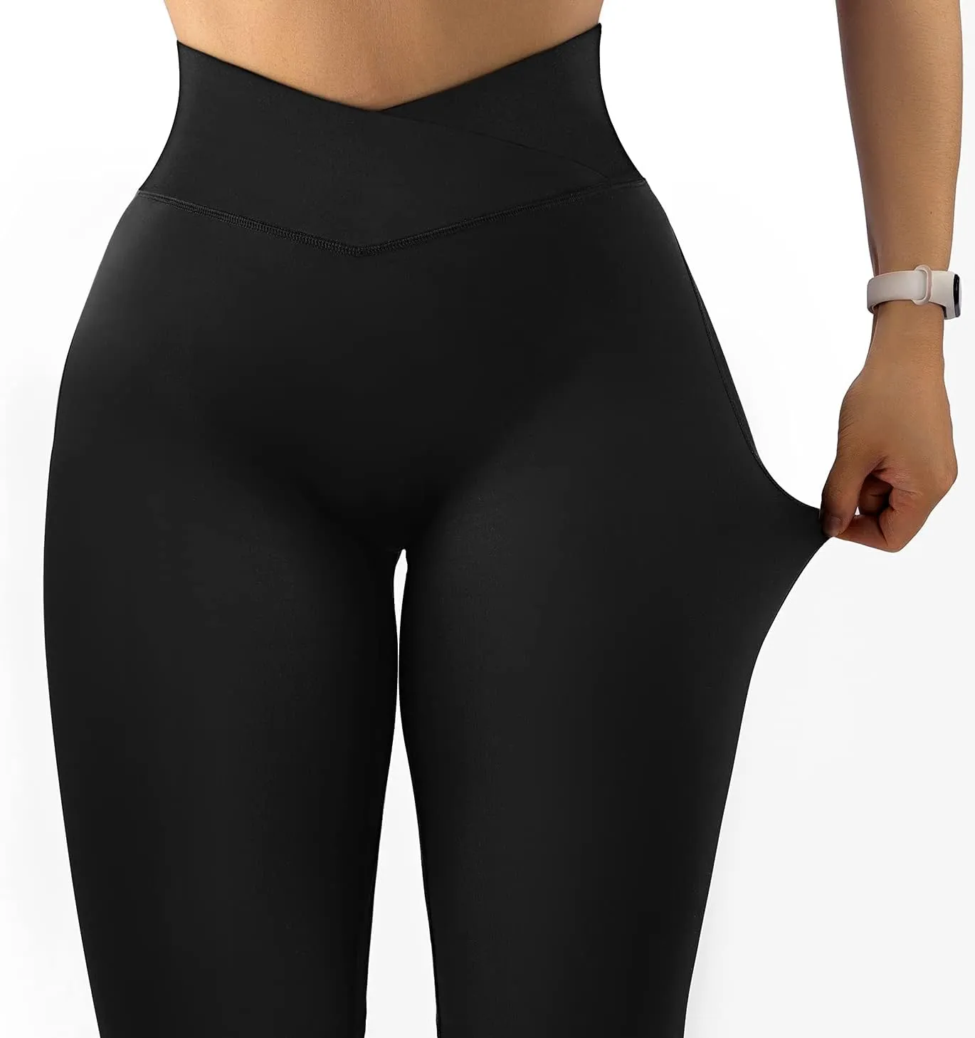 MOOSLOVER Women V Cross Waist Butt Lifting Leggings with Pockets High Waisted Yoga Pants