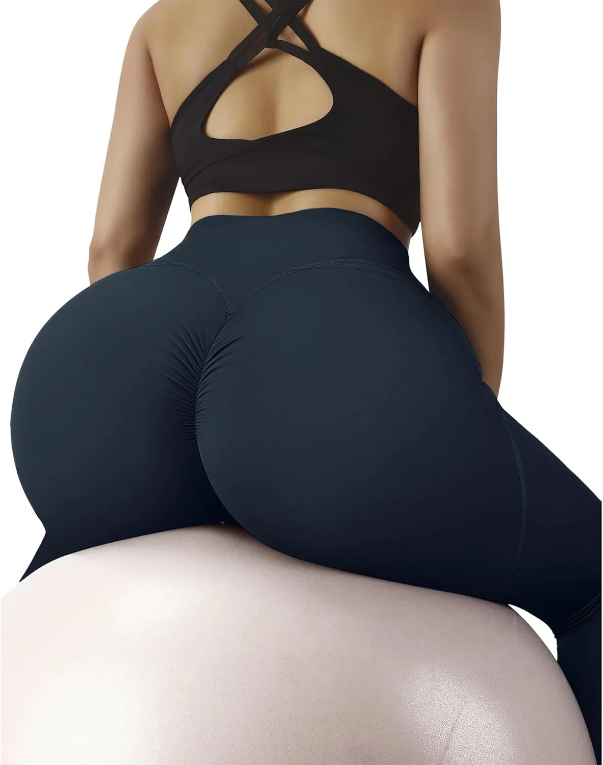 MOOSLOVER Women V Cross Waist Butt Lifting Leggings with Pockets High Waisted Yoga Pants