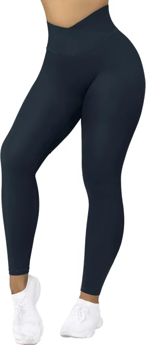 MOOSLOVER Women V Cross Waist Butt Lifting Leggings with Pockets High Waisted Yoga Pants