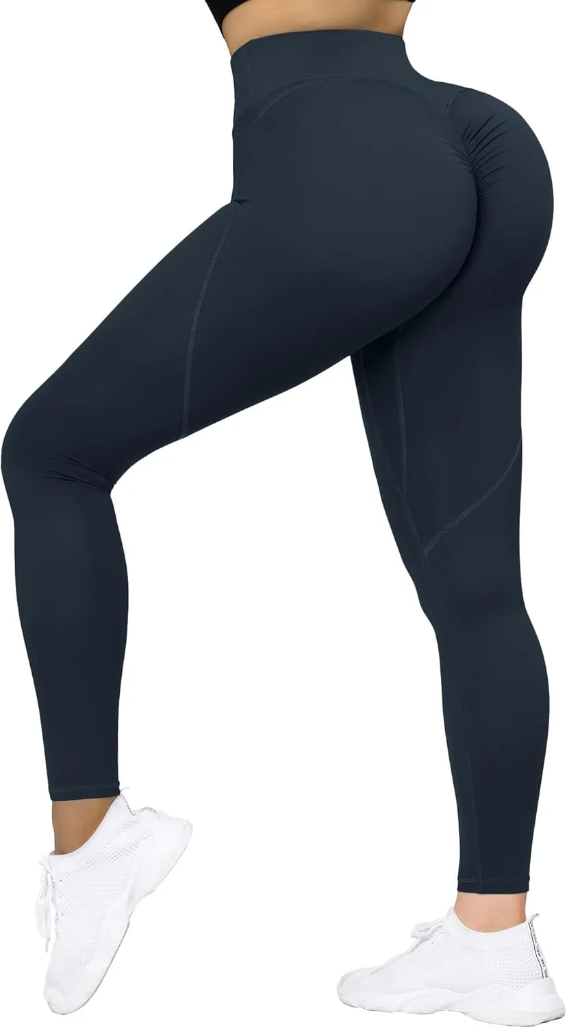 MOOSLOVER Women V Cross Waist Butt Lifting Leggings with Pockets High Waisted Yoga Pants