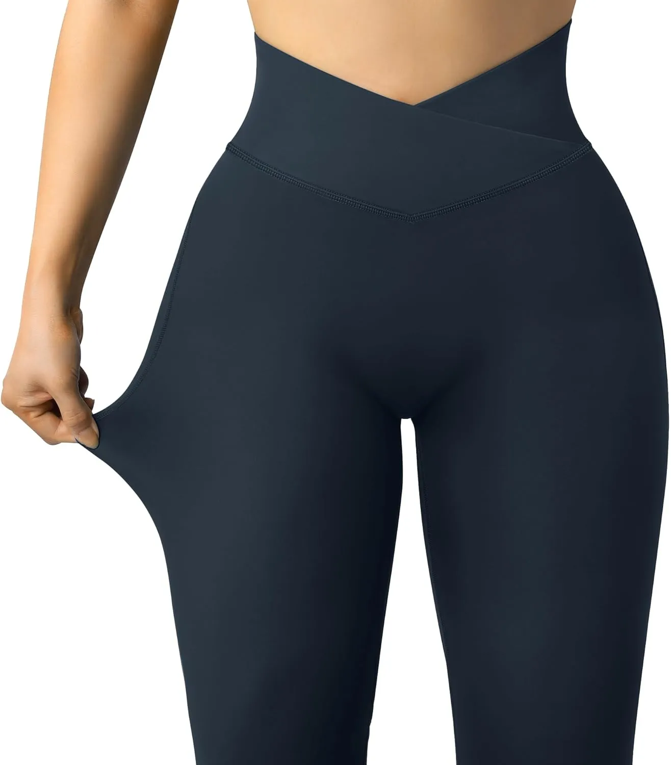 MOOSLOVER Women V Cross Waist Butt Lifting Leggings with Pockets High Waisted Yoga Pants