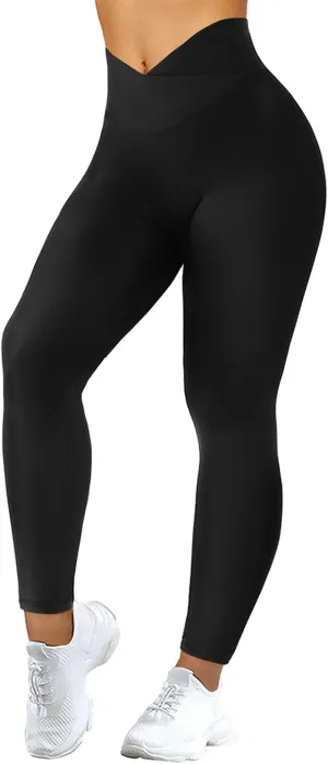 MOOSLOVER Women V Cross Waist Butt Lifting Leggings with Pockets High Waisted Yoga Pants