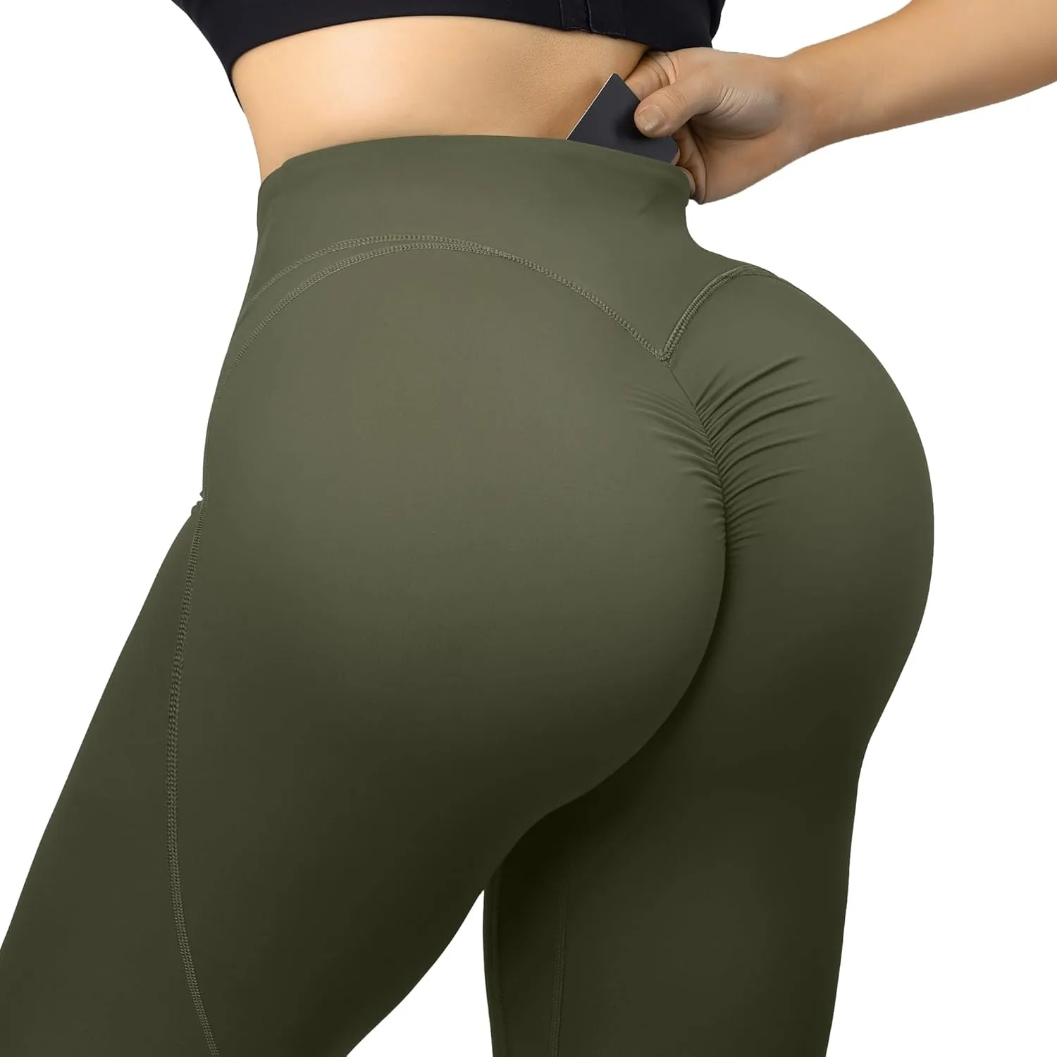 MOOSLOVER Women V Cross Waist Butt Lifting Leggings with Pockets High Waisted Yoga Pants