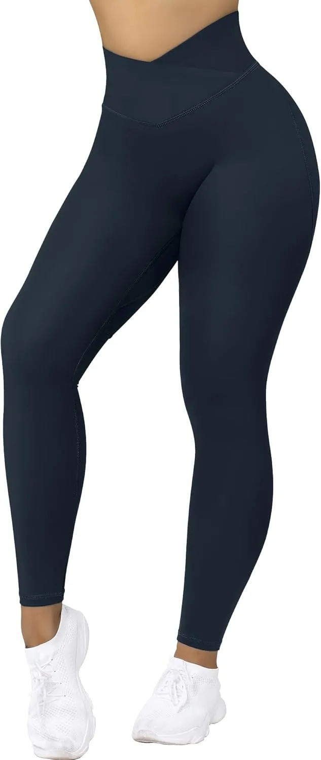 MOOSLOVER Women V Cross Waist Butt Lifting Leggings with Pockets High Waisted Yoga Pants