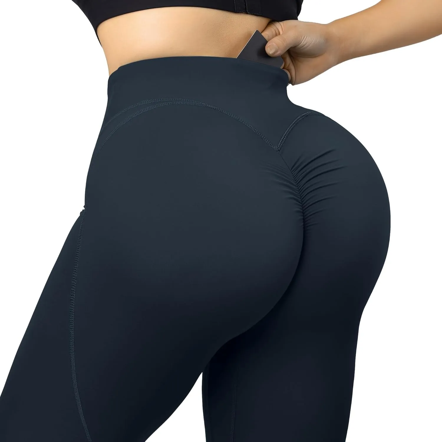 MOOSLOVER Women V Cross Waist Butt Lifting Leggings with Pockets High Waisted Yoga Pants