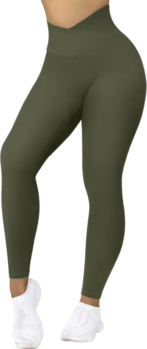 MOOSLOVER Women V Cross Waist Butt Lifting Leggings with Pockets High Waisted Yoga Pants